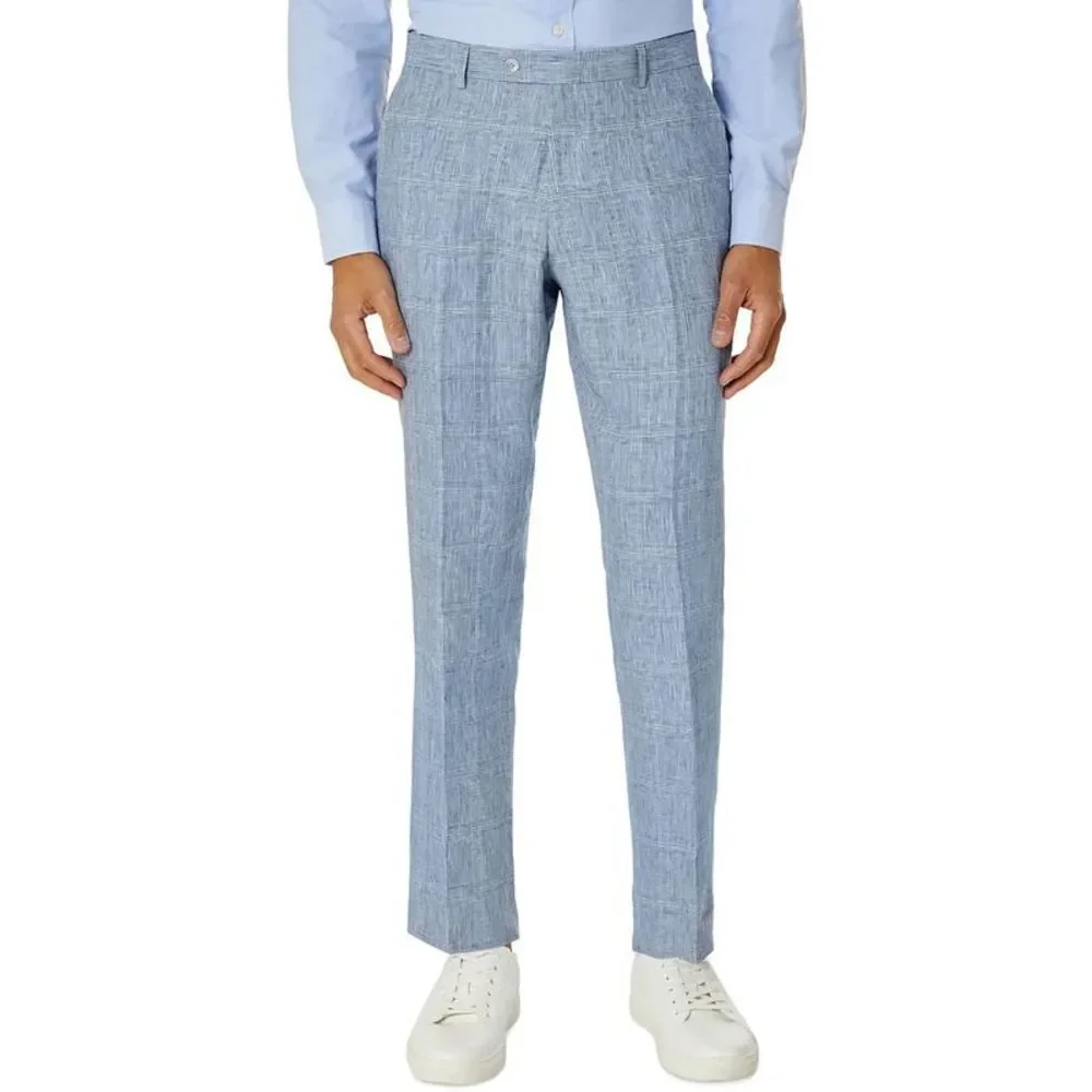 Tommy Hilfiger Mens Blue Glen Plaid Mid-Rise Formal Trouser Pants NWT